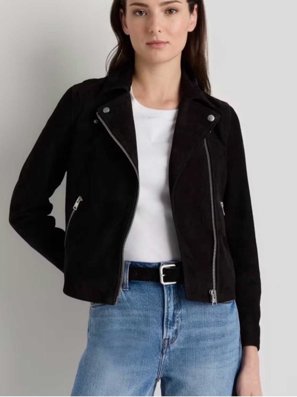 Quince Suede Biker Jacket Charcoal Black  100% Goat Leather M